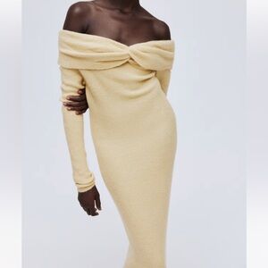 Yellow Off The Shoulder Sweater Dress